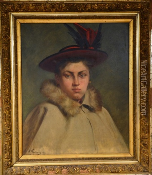 Portrait De Femme Au Chapeau Oil Painting - Albert Fournon
