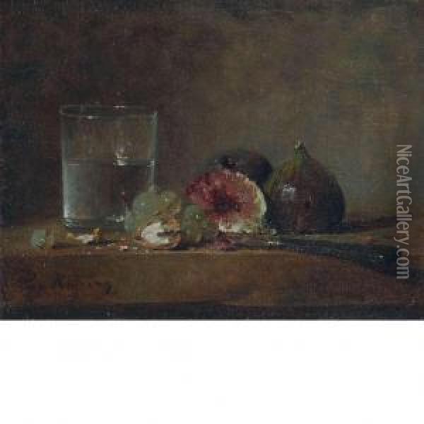 Still Life With Glass, Knife, Walnut And Other Items Oil Painting - Zacharie Zakarian