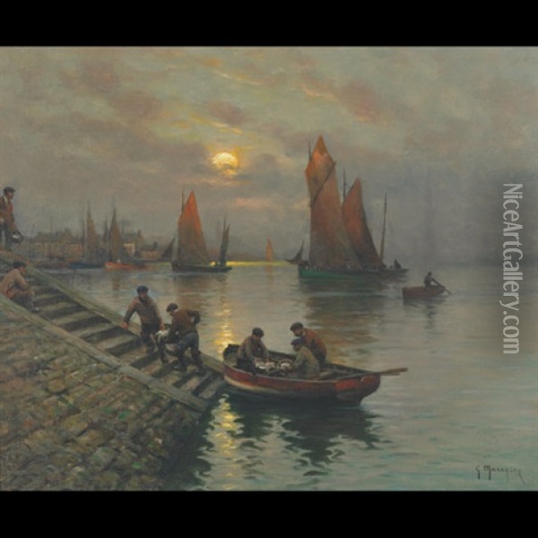 The Fishermen's Return Oil Painting - Georges Philibert Charles Maroniez