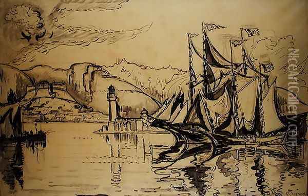 Port Scene, Antibes Oil Painting - Paul Signac