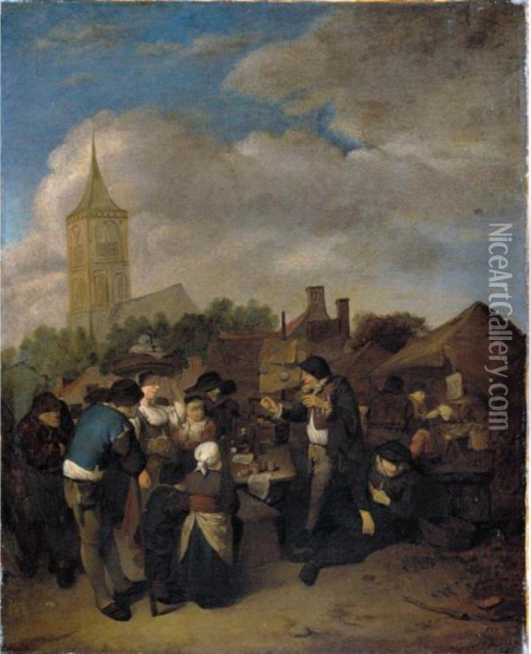 The Village Market With The Quack Oil Painting - Cornelis (Pietersz.) Bega