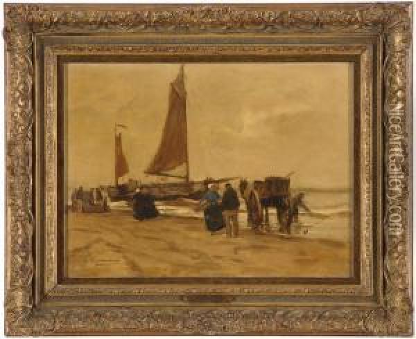 Morgens Am Strand. Oil Painting - Wilhelm Hambutchen