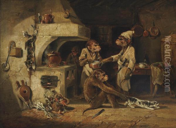 The Monkey's Kitchen Oil Painting - Edmund Bristow