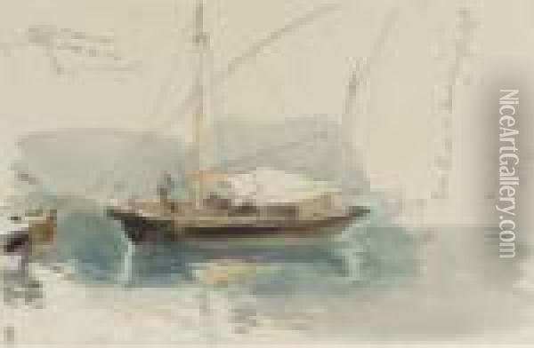Study Of A Mediterranean Xebec Oil Painting - James Holland