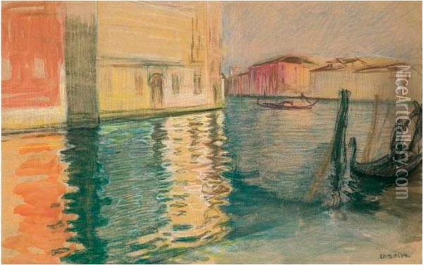 Canal A Venise Oil Painting - Ernest Bieler