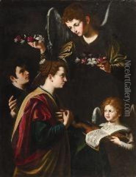 Incoronazione Dei Santi Cecilia E Valeriano Oil Painting - Tommaso Salini (Mao)