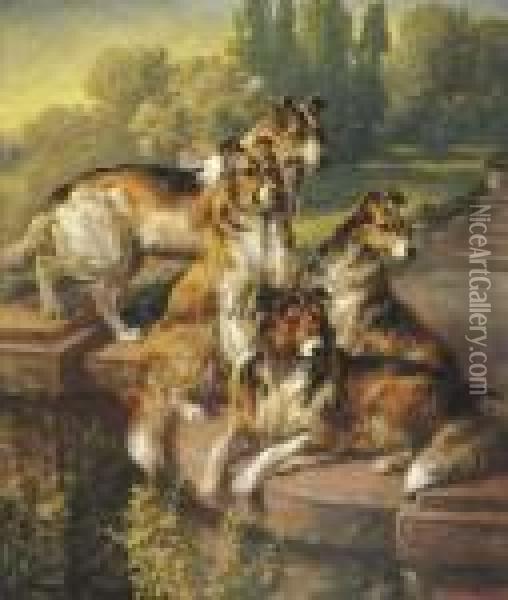 Collie Dogs In Formal Garden Oil Painting - Edmund Henry Osthaus