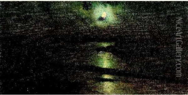 Clair De Lune Sur La Mer Vers Concarneau Oil Painting - Emil Benediktoff Hirschfeld