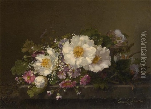 Jetee De Fleurs Sur Un Entablement Oil Painting - Cornelia Schouten