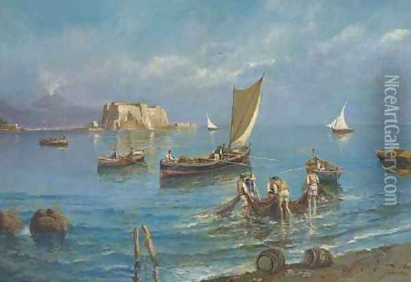 Fishing in the shadow of Vesuvius Oil Painting - Giovanni Scognamiglio