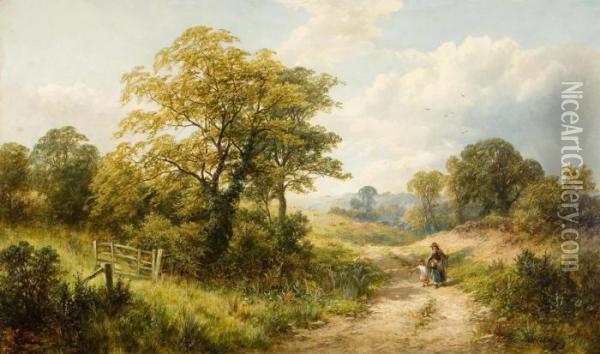 A Country Walk. Oil Painting - George Turner