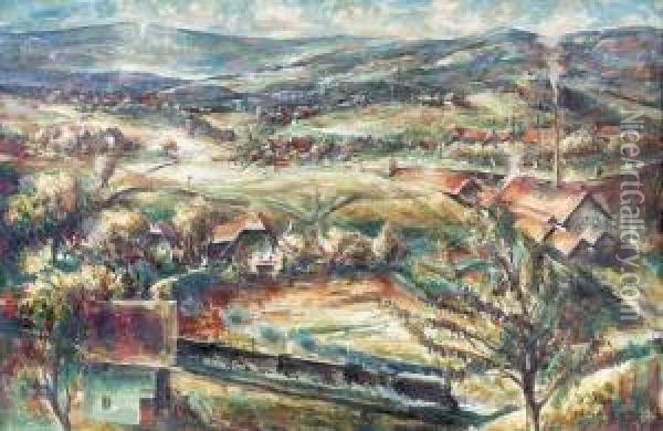 Landschaft Bei Niederwangen. Oil Painting - Walter Plattner