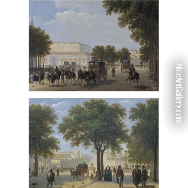 A View Of Calle Atocha, Madrid (+ A Possible View Of Paseo Del Prado, With The Cibeles Fountain Beyond, Madrid; Pair) Oil Painting - Giuseppe Canella I