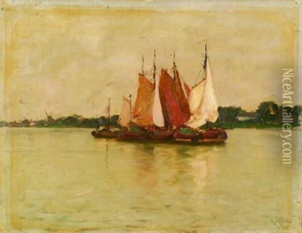 Dutch Fishing Boats Oil Painting - Hermann Dudley Murphy