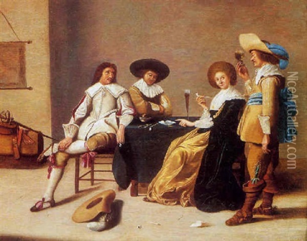 Reunion Galante Dans Un Interieur Hollandais Oil Painting - Pieter Jacobs Codde