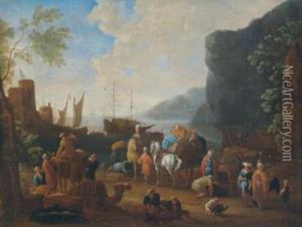 Ein Sudlicher Seehafen Mit Ankernden Schiffen Oil Painting - Jean Baptist Van Der Meiren