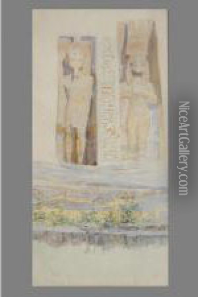 Statues Du Temple D'abou Simbel Oil Painting - Gaston Munier