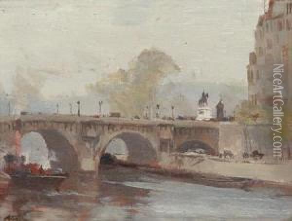 Wine Quay Near Paris, 1905 & Pont Neuf, Paris Oil Painting - Albert Henry Fullwood
