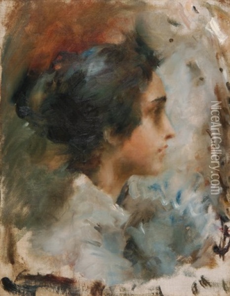 Portrait Einer Jungen Dame Im Profil Oil Painting - Prince Paolo Troubetzkoy