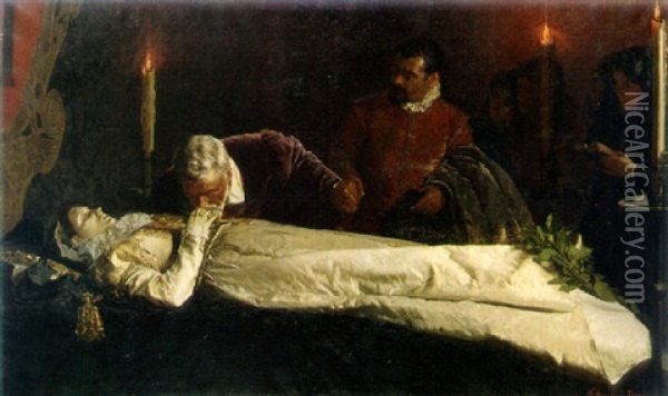 Michelangelo Beside The Body Of Vittoria Colonna Oil Painting - Francesco Jacovacci