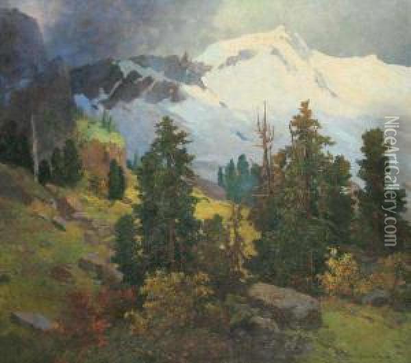 An Alpine Landscape Oil Painting - Konstantin Stoitzner