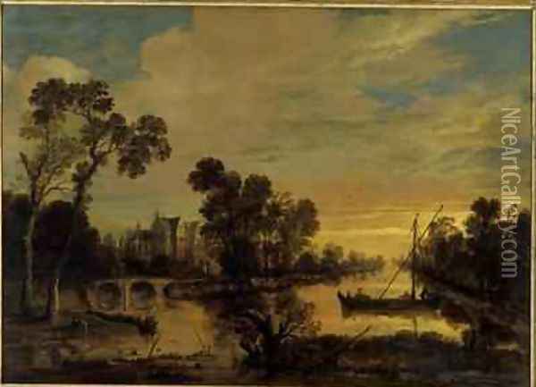 Landscape with Canal 1643 Oil Painting - Aert van der Neer
