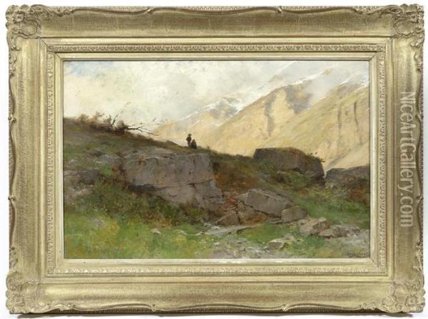 Landscape With Mountains. Moivoisin. Bagnes Valley. Oil Painting - Gustave Castan