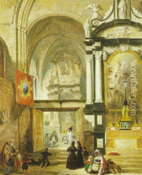 Kircheninneres Mit Figurlicher Staffage Oil Painting - Samuel Pritchett