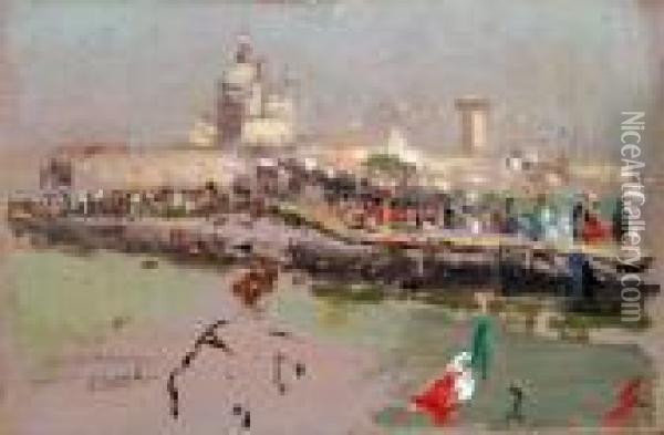 Festa Del Redentore A Venezia Oil Painting - Vincenzo Caprile