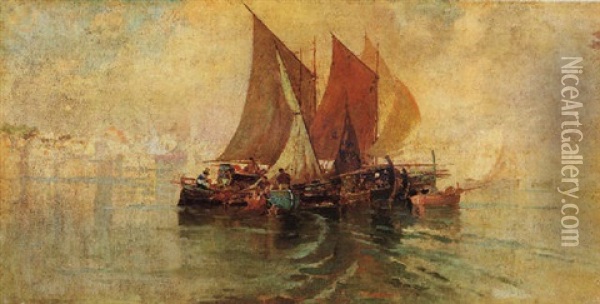 Barche Di Pescatori Oil Painting - Eduardo Dalbono