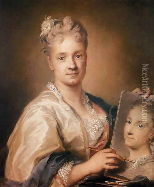 Self-Portrait Holding a Portrait of Her Sister Oil Painting - Rosalba Carriera