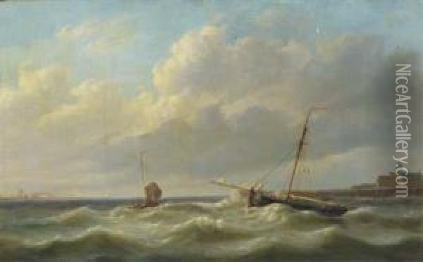 Anchoring Near A Coastline Oil Painting - Simon Van Brakel