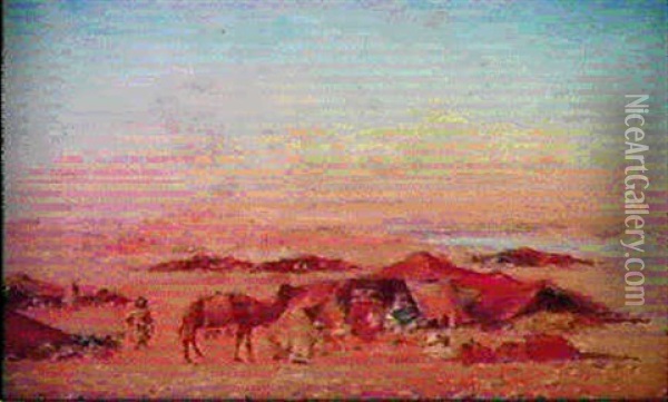 Campement Berberes Aux Portes Du Desert Oil Painting - Eugene Deshayes