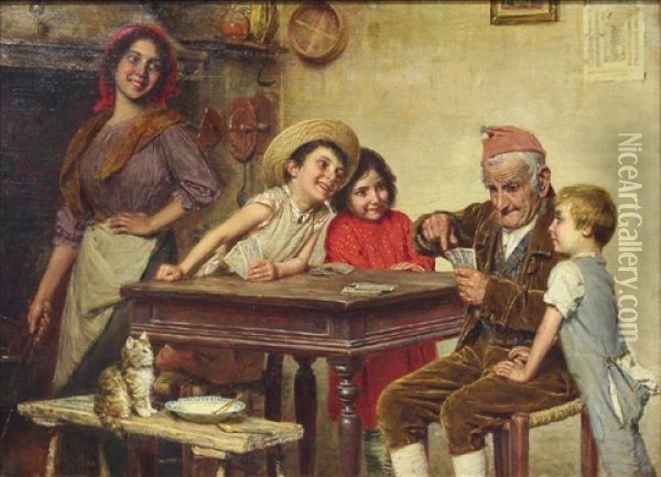 Untitled, (the Card Game) Oil Painting - Gaetano Bellei