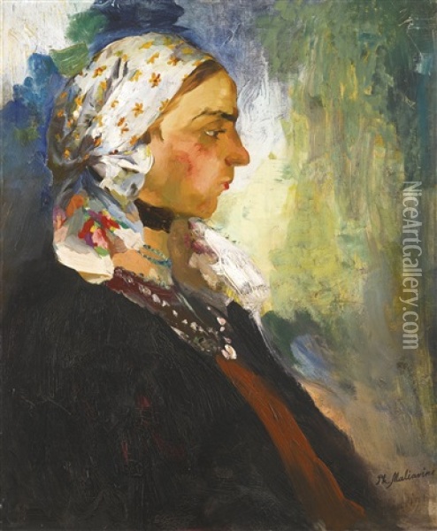Peasant Woman In A White Headscarf Oil Painting - Filip Malyavin