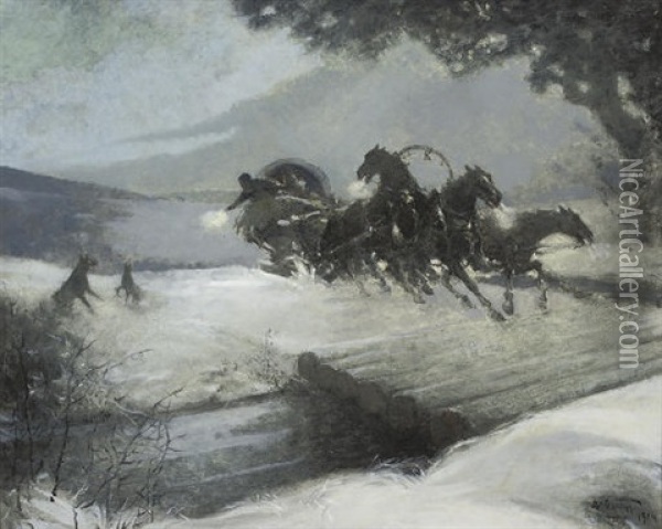 Running From The Wolves Oil Painting - Alfred Olsen