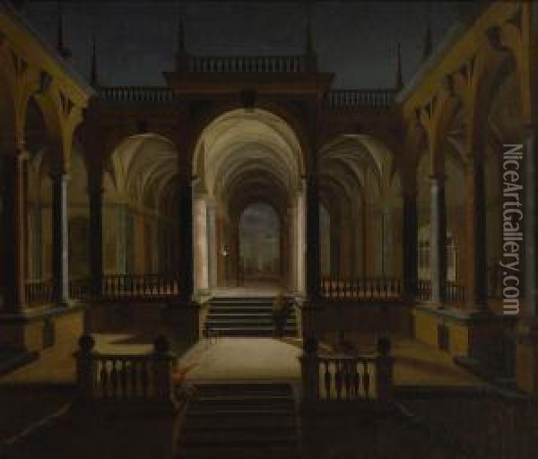 Nachtliche Halle. Oil Painting - Dirck Van Delen