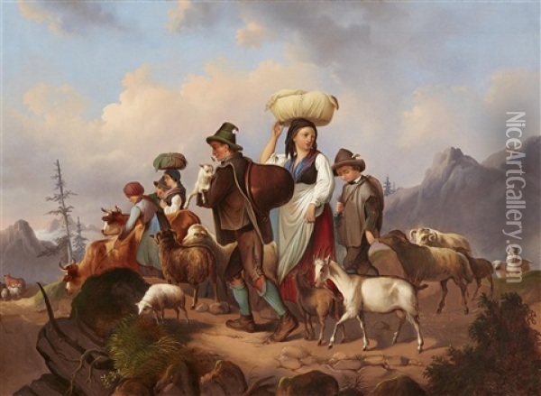 Shepherds Going Down To The Valley Oil Painting - Johann Matthias Ranftl