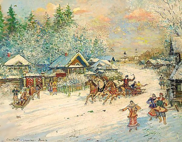 Troika Dashing Through The Snow Oil Painting - Konstantin Alexeievitch Korovin