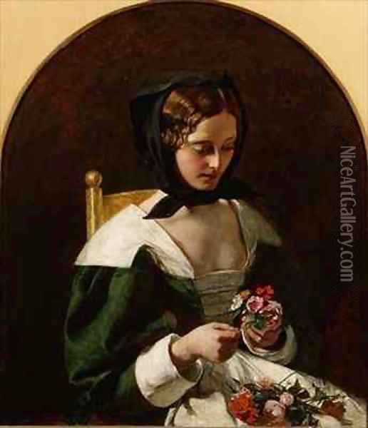 Girl Making a Bouquet of Flowers Oil Painting - Augustus Leopold Egg