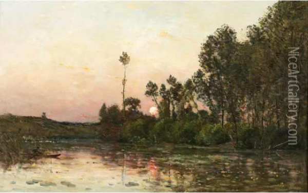 Pecheur Au Bord Del'yonne Oil Painting - Hippolyte Camille Delpy