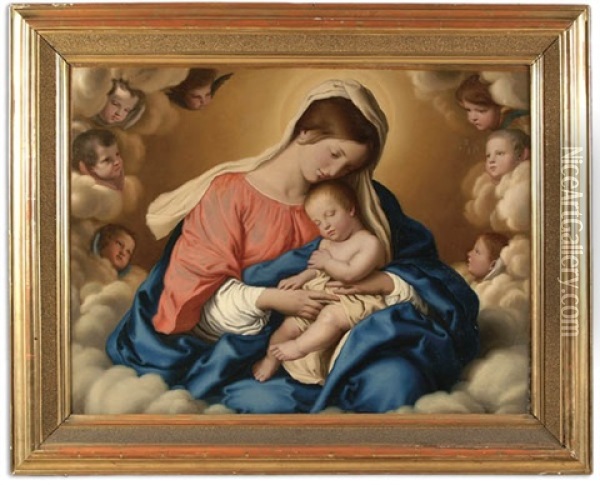 Madonna And Child With Angels Oil Painting - Giovanni Battista Salvi (Il Sassoferrato)