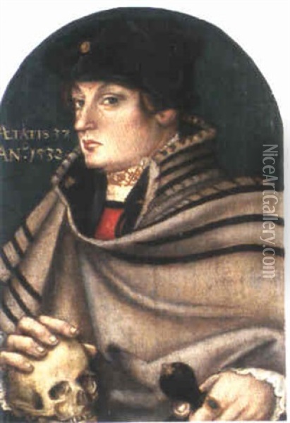 Bildnis Eines Edelmannes Mit Totenkopf Oil Painting - Hans Holbein the Younger