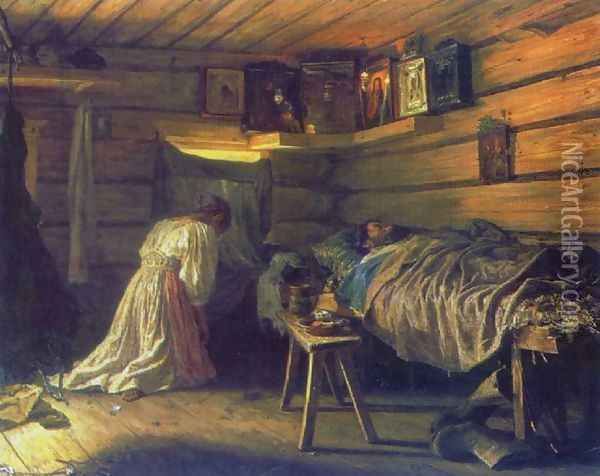 Sick husband, 1881 Oil Painting - Vasily Maximov