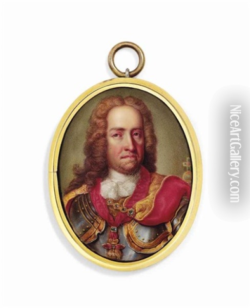 Charles Vi (1685-1740), Holy Roman Emperor, In Gilt-bordered Silver Breastplate, Crimson Robe, Wearing The Jewel Of The Order Of The Golden Fleece Oil Painting - Martin van Meytens the Younger