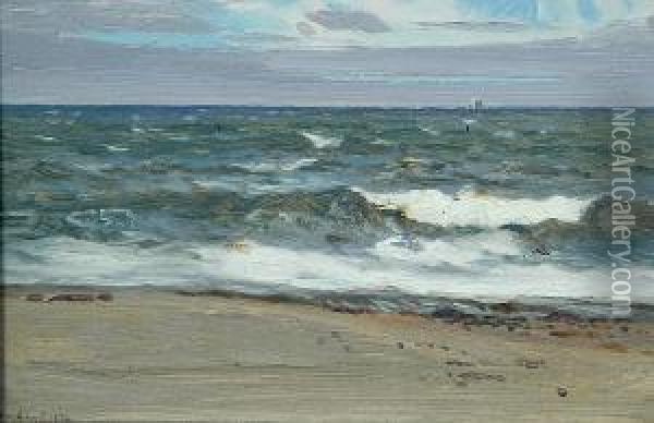 Sea Between Hope Cove And Thurlestone, Stoke Point In The Distance Oil Painting - Thomas Lloyd