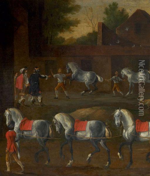 Scene De Dressage Et Vente De Chevaux Oil Painting - Johann Philipp Lembke