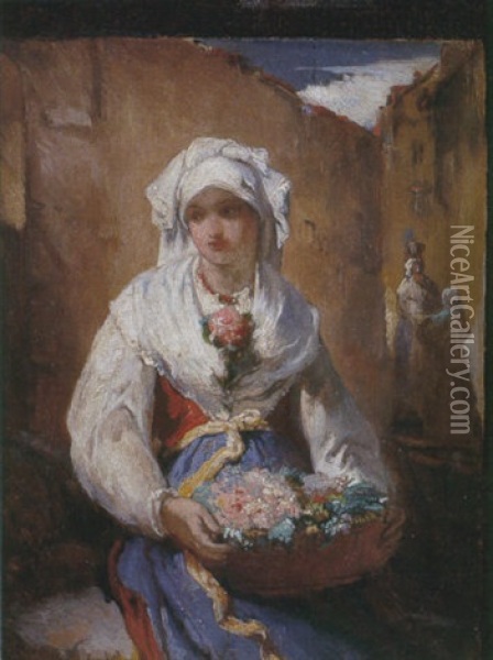 Dama Con Cesto De Flores Oil Painting - Jean-Francois Portaels