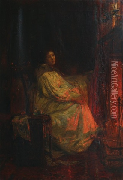 Woman By The Fire Oil Painting - Lionel Percy Smythe