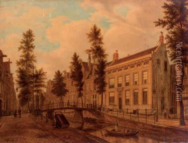 A View Of Unidentified Canal Houses Oil Painting - Augustus Wijnantz